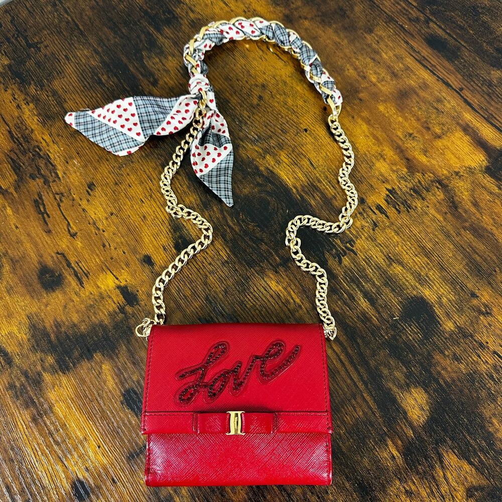 Rare‎ Salvatore Ferragamo "Love" Compact Wallet Red Leather